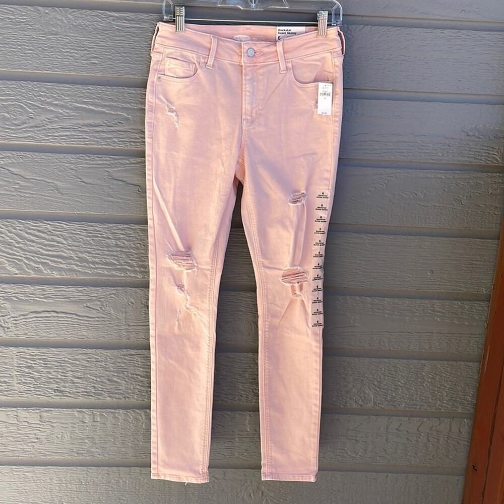 NWT Old Navy Rockstar super skinny distressed pink jeans women’s 6